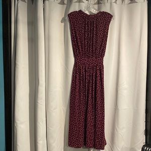 Plum sleeveless dress with pink dots size XL